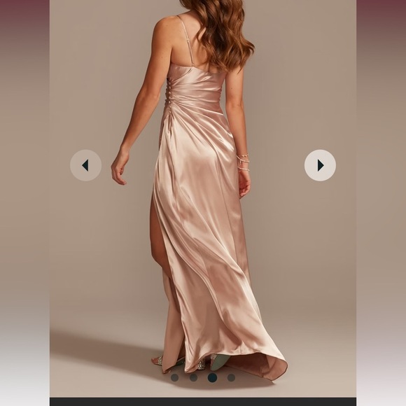 Dusty Sage Charmeuse Draped Strappy Dress Galina Signature Bridesmaid Bridal 14 - Picture 9 of 9